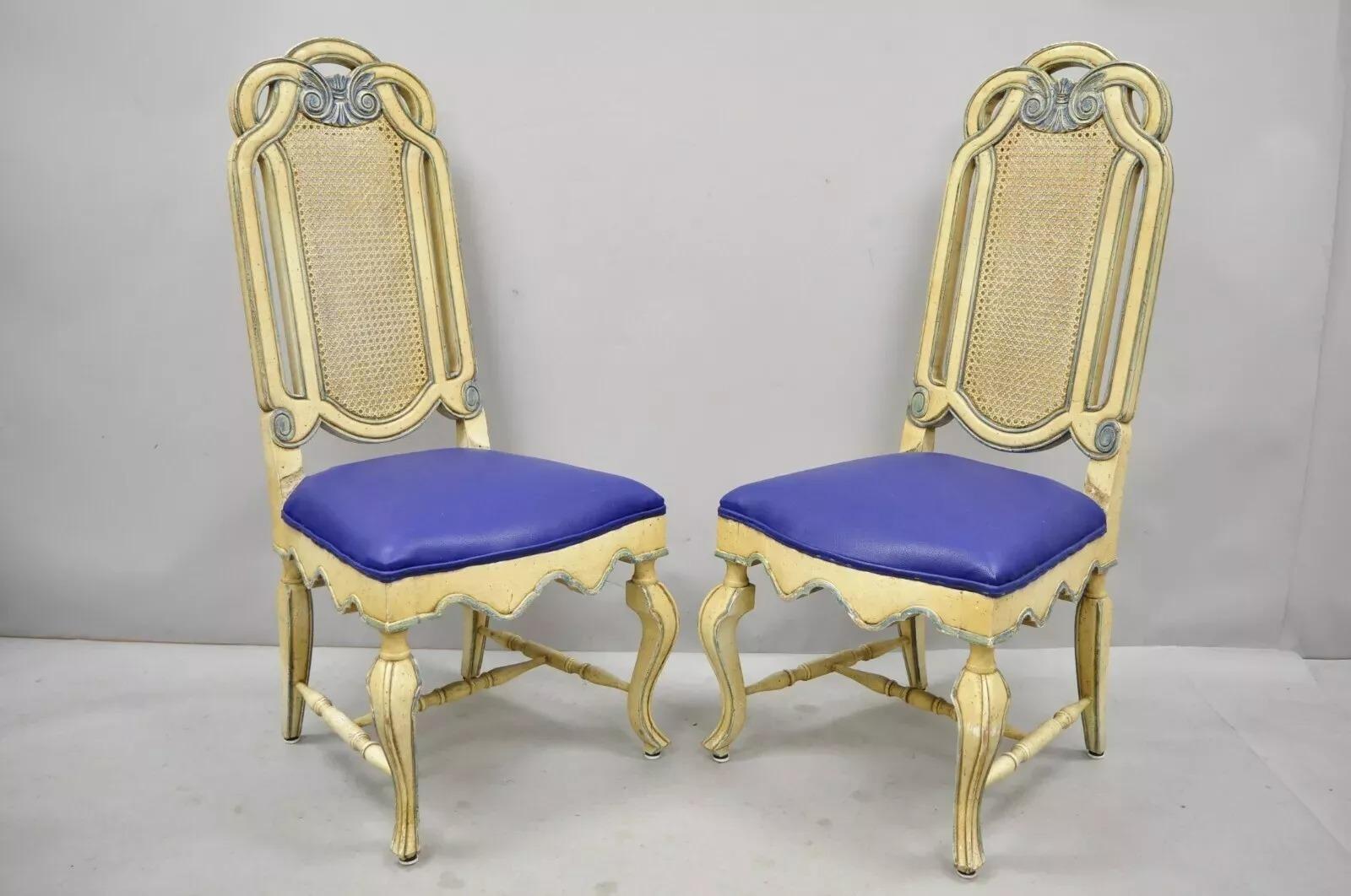 Vintage French Hollywood Regency Cane Pretzel Back Cream Dining Chair - Set of 6 For Sale 7