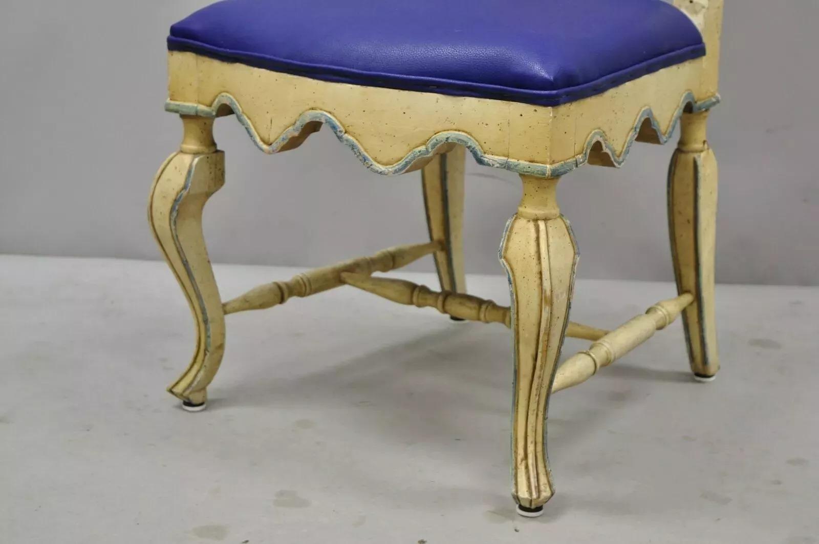 Vintage French Hollywood Regency Cane Pretzel Back Cream Dining Chair - Set of 6 For Sale 1
