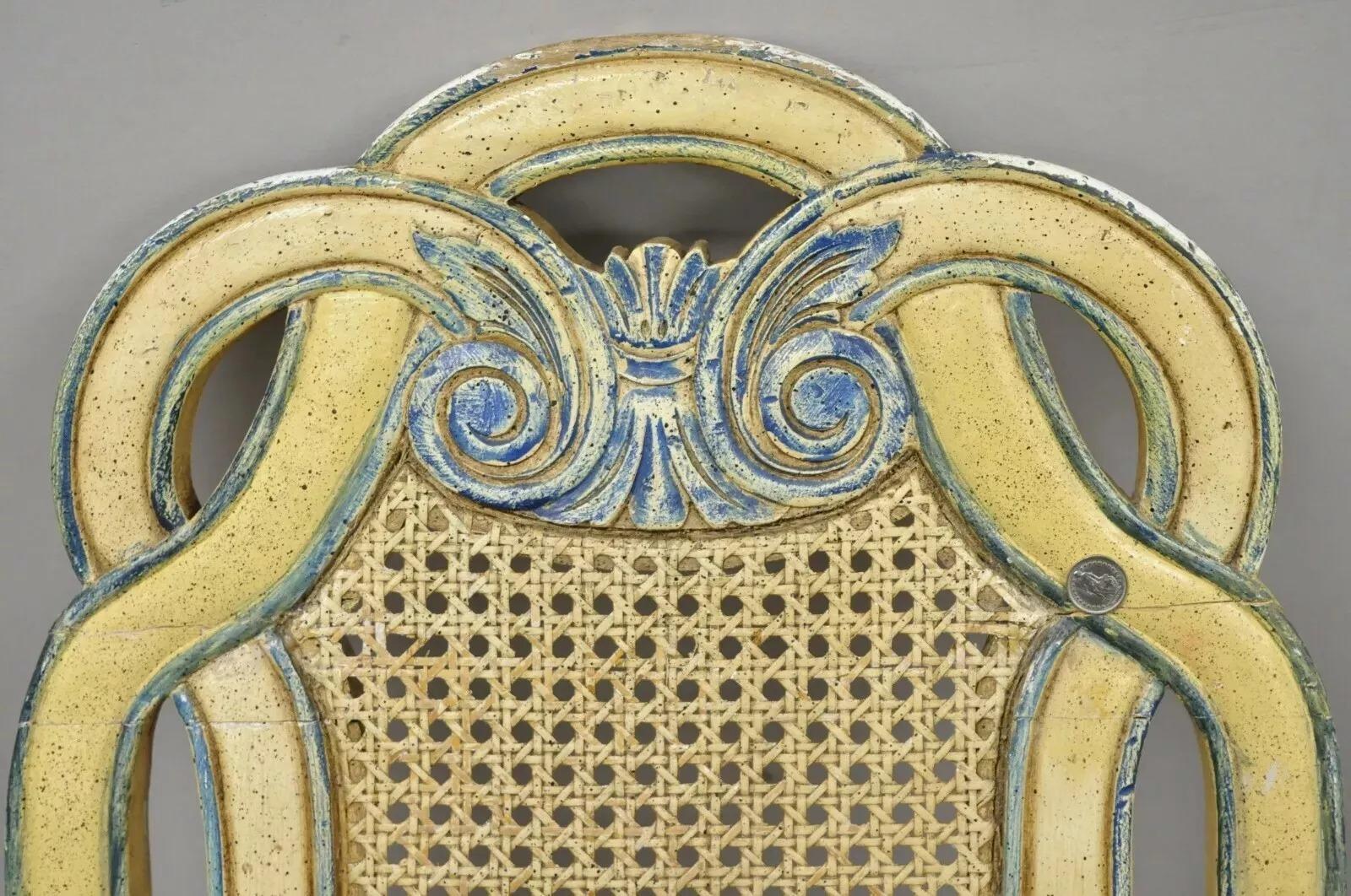Vintage French Hollywood Regency Cane Pretzel Back Cream Dining Chair - Set of 6 For Sale 2