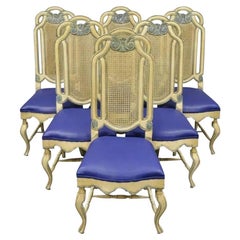 Vintage French Hollywood Regency Cane Pretzel Back Cream Dining Chair - Set of 6