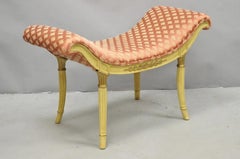 Vintage French Hollywood Regency Cream & Gold Wood Pink Waterfall Vanity Bench