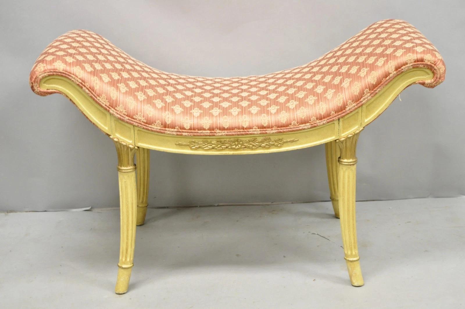 Vintage Französisch Hollywood Regency Creme & Gold Holz Rosa Wasserfall Eitelkeit Bank im Angebot 5