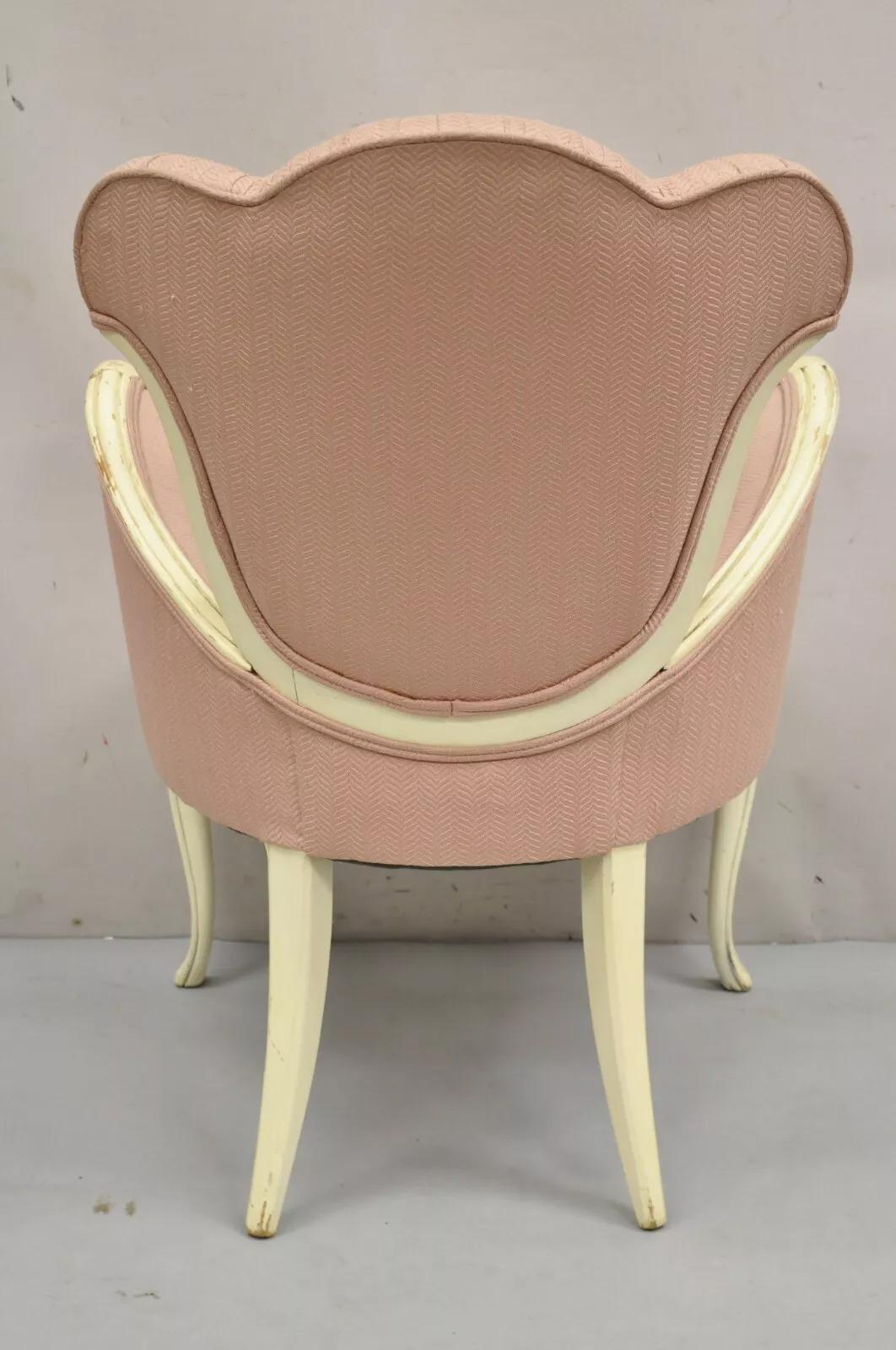 Vintage French Hollywood Regency Flared Arm Cream Painted Pink Arm Chair For Sale 4