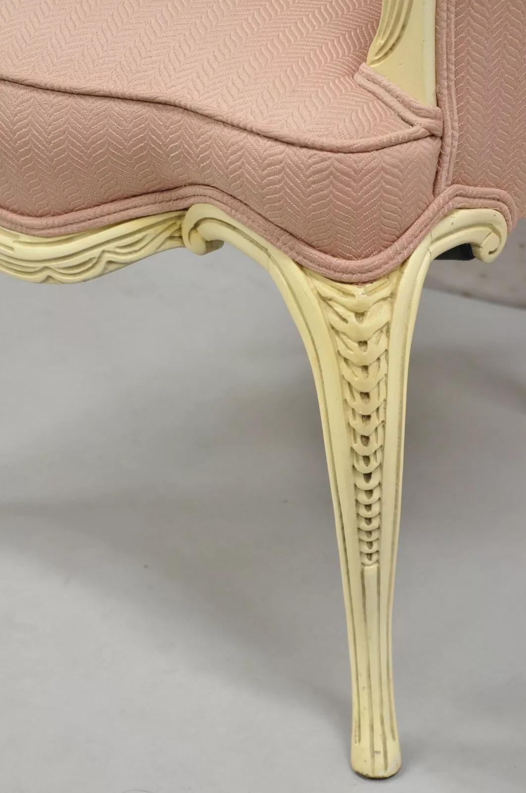 Vintage French Hollywood Regency Flared Arm Cream Painted Pink Arm Chair For Sale 5