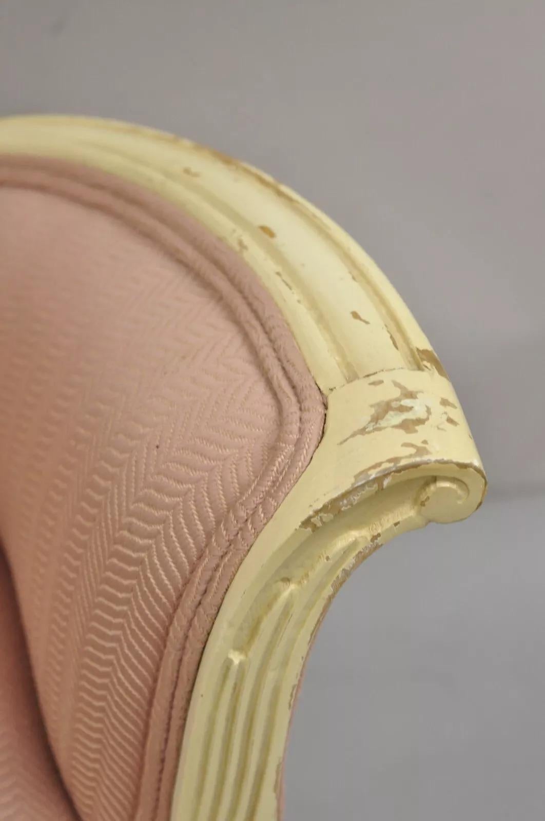 Vintage French Hollywood Regency Flared Arm Cream Painted Pink Arm Chair For Sale 1