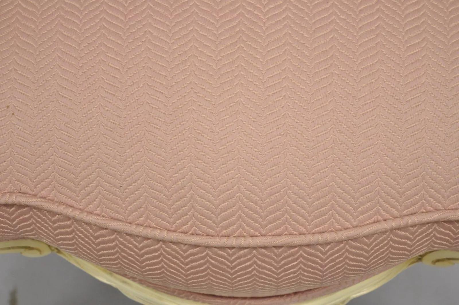 Vintage French Hollywood Regency Flared Arm Cream Painted Pink Arm Chair For Sale 2