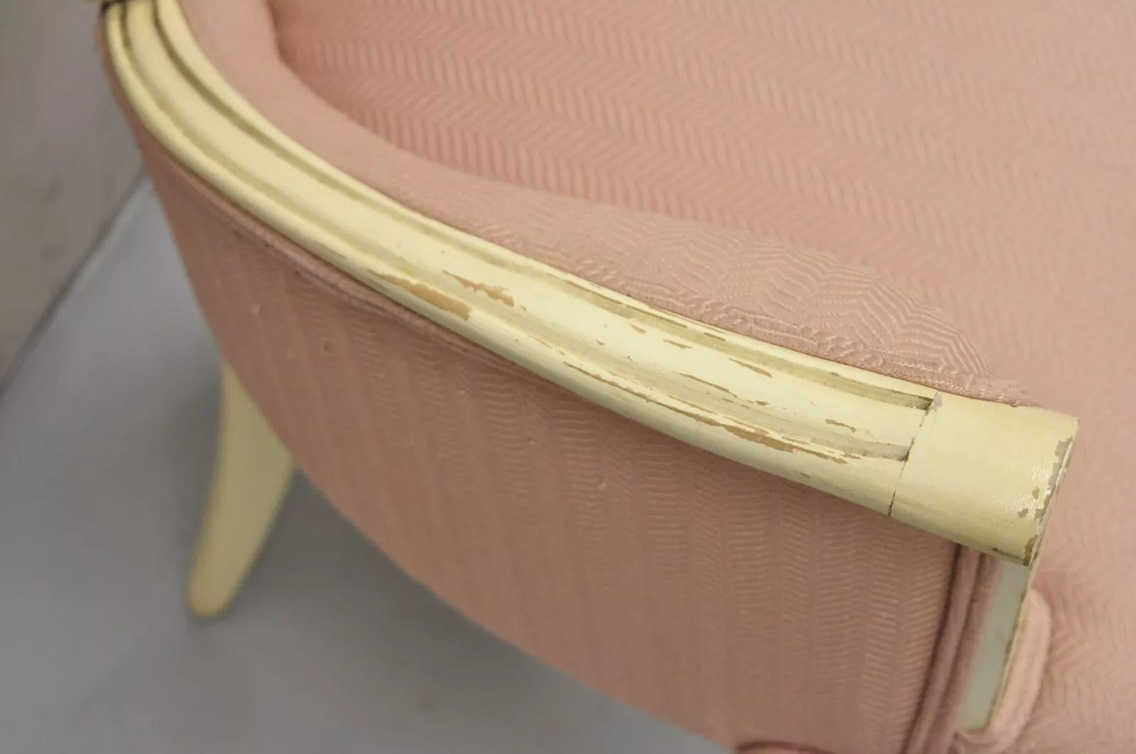Vintage French Hollywood Regency Flared Arm Cream Painted Pink Arm Chair For Sale 3