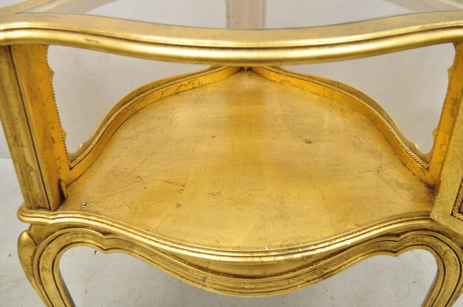 Vintage French Hollywood Regency Gold Giltwood Triangular Display Cabinet Table 5