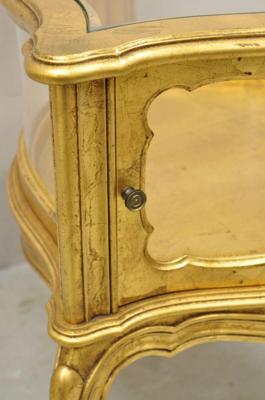 Glass Vintage French Hollywood Regency Gold Giltwood Triangular Display Cabinet Table