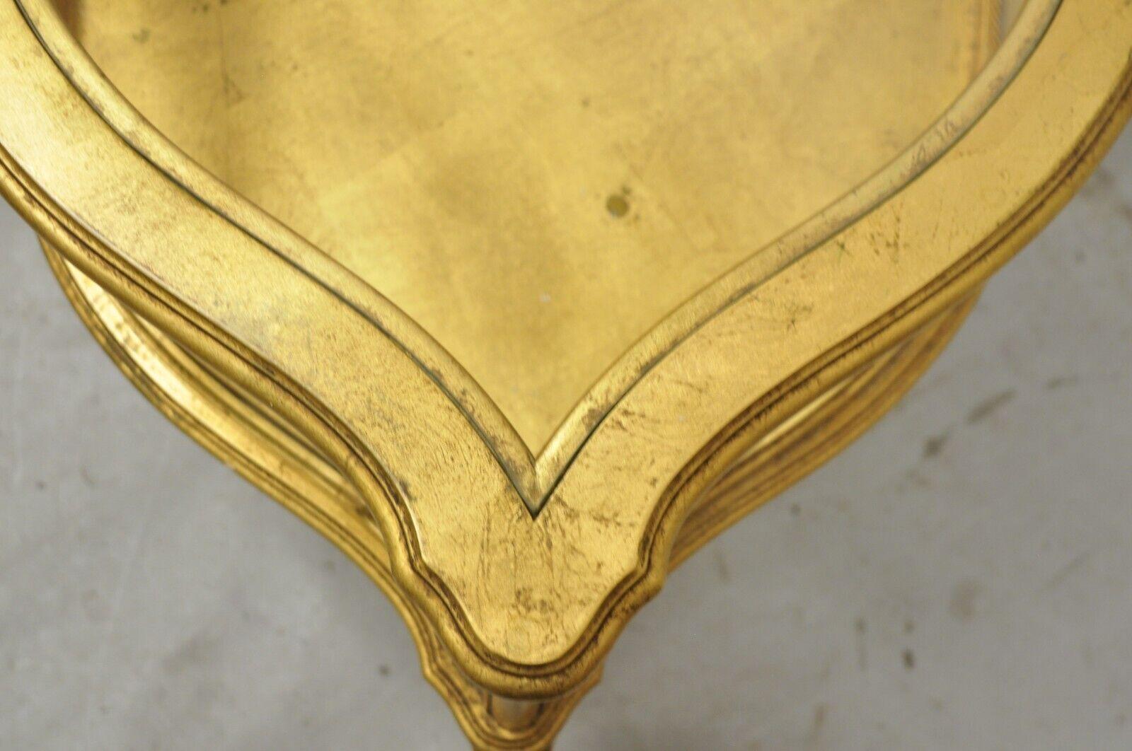 Vintage French Hollywood Regency Gold Giltwood Triangular Display Cabinet Table 4