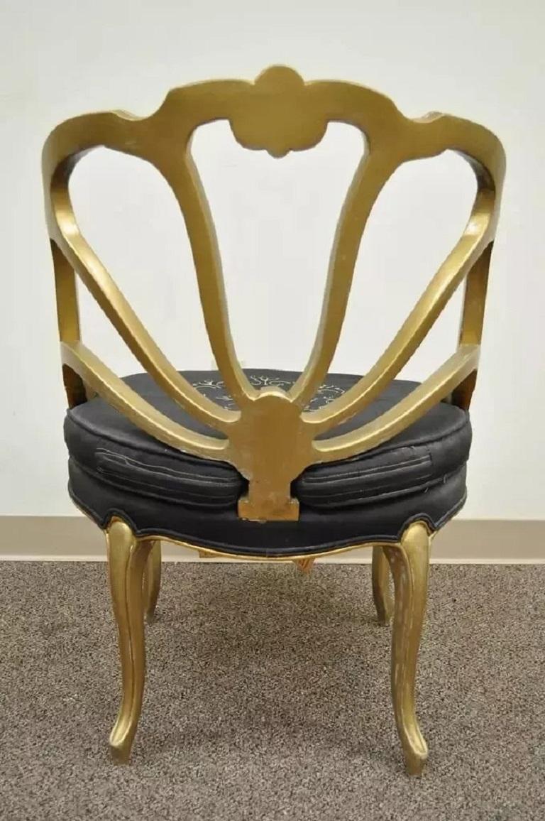 Vintage French Hollywood Regency Gold Shell Carved Boudoir Slipper Accent Chair For Sale 1