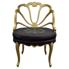 Vintage French Hollywood Regency Gold Shell Carved Boudoir Slipper Accent Chair