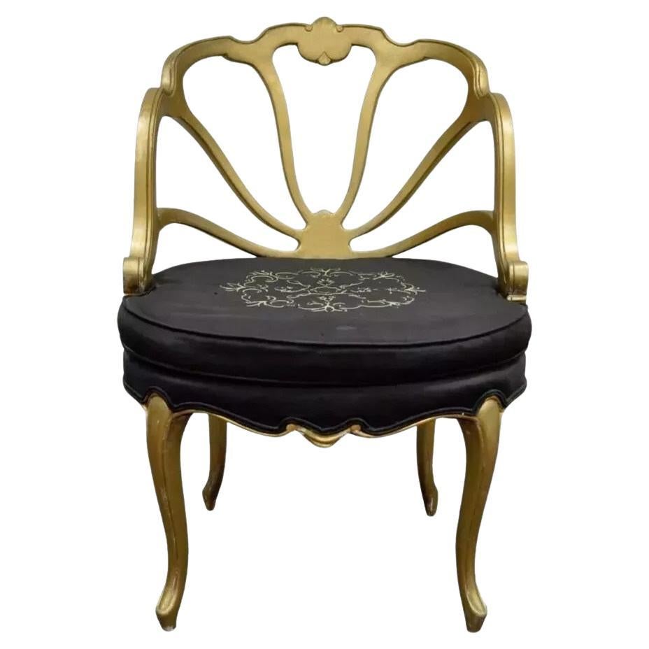 Vintage French Hollywood Regency Gold Shell Carved Boudoir Slipper Accent Chair For Sale