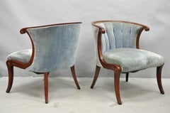 Vintage French Hollywood Regency Mahogany Saber Leg Parlor Lounge Chair - a Pair