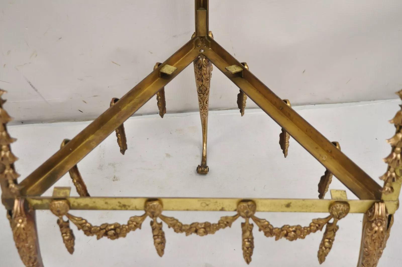 Vintage French Hollywood Regency Ornate Brass Triangular Etagere Stands - Pair For Sale 6