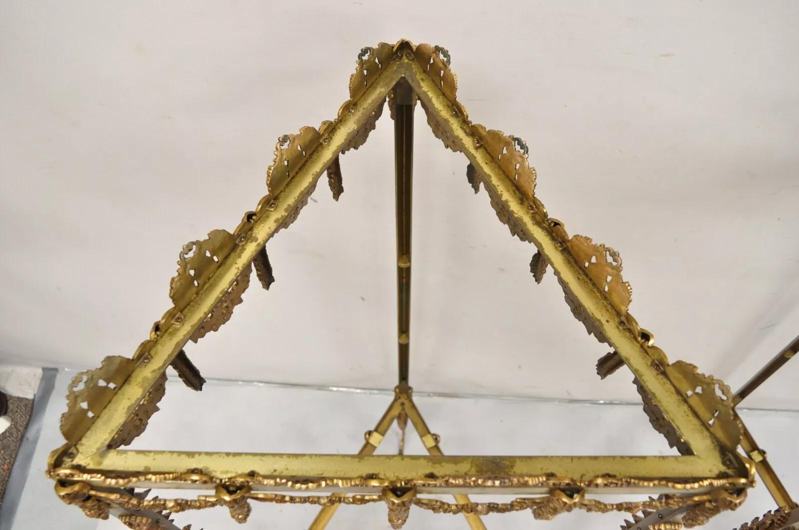 Vintage French Hollywood Regency Ornate Brass Triangular Etagere Stands - Pair For Sale 8