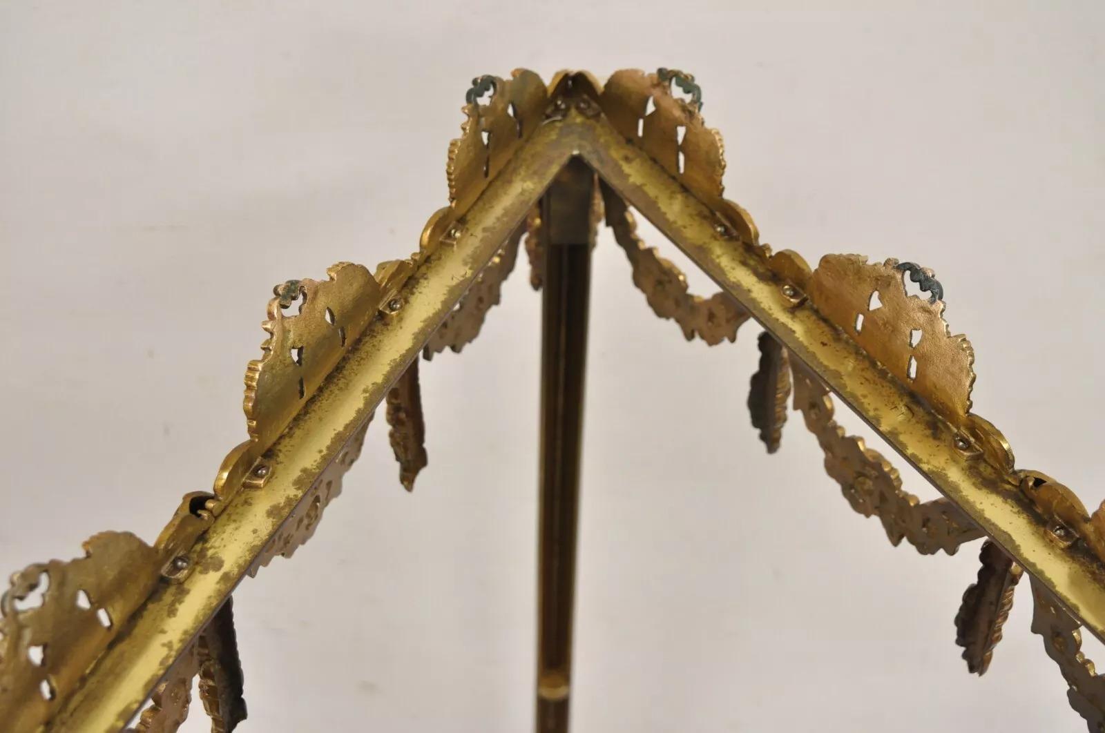 Vintage French Hollywood Regency Ornate Brass Triangular Etagere Stands - Pair For Sale 9