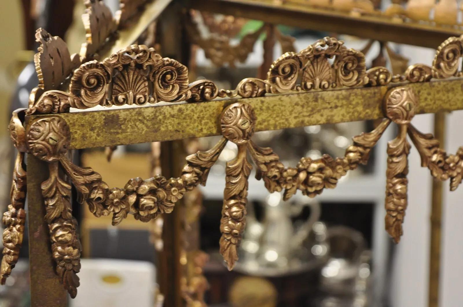 Vintage French Hollywood Regency Ornate Brass Triangular Etagere Stands - Pair For Sale 10