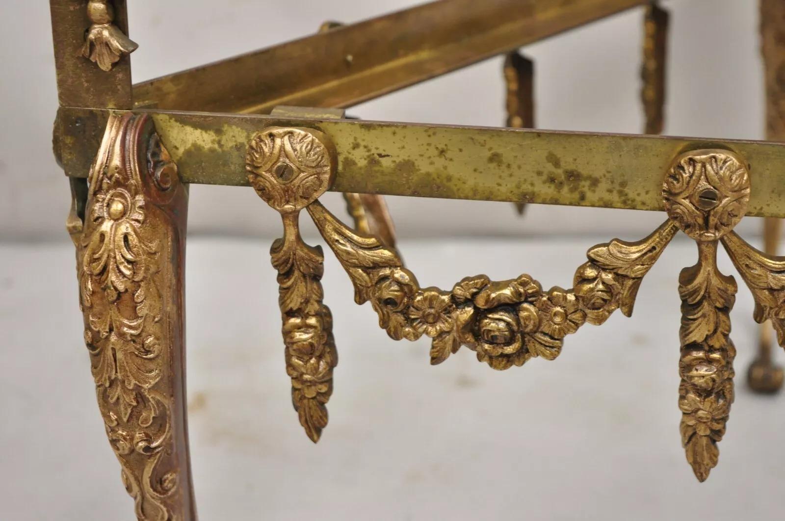Vintage French Hollywood Regency Ornate Brass Triangular Etagere Stands - Pair For Sale 12