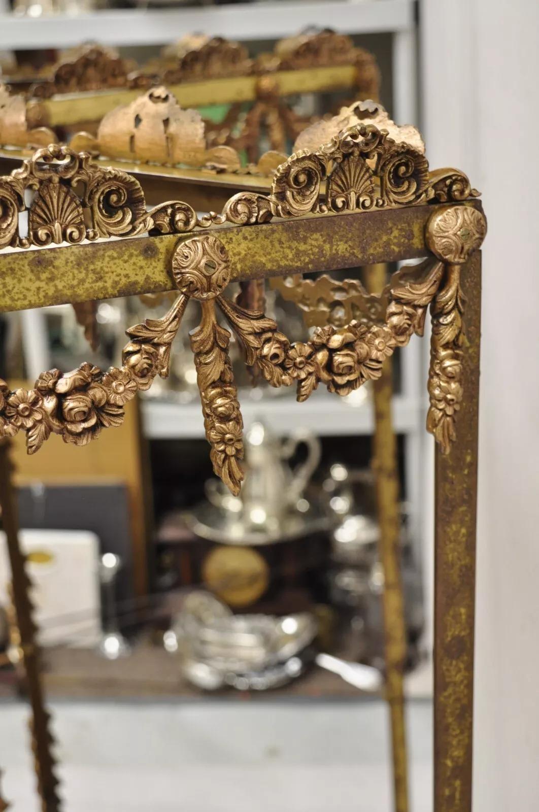 Vintage French Hollywood Regency Ornate Brass Triangular Etagere Stands - Pair For Sale 2