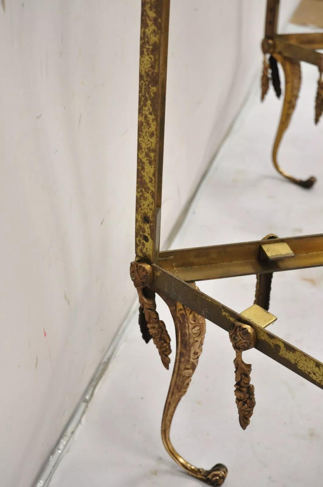 Vintage French Hollywood Regency Ornate Brass Triangular Etagere Stands - Pair For Sale 3