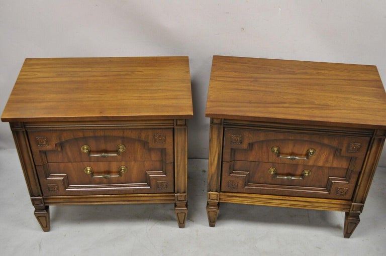 20th Century Vintage French Hollywood Regency Style 2 Drawer Nightstand Bedside Table, Pair For Sale