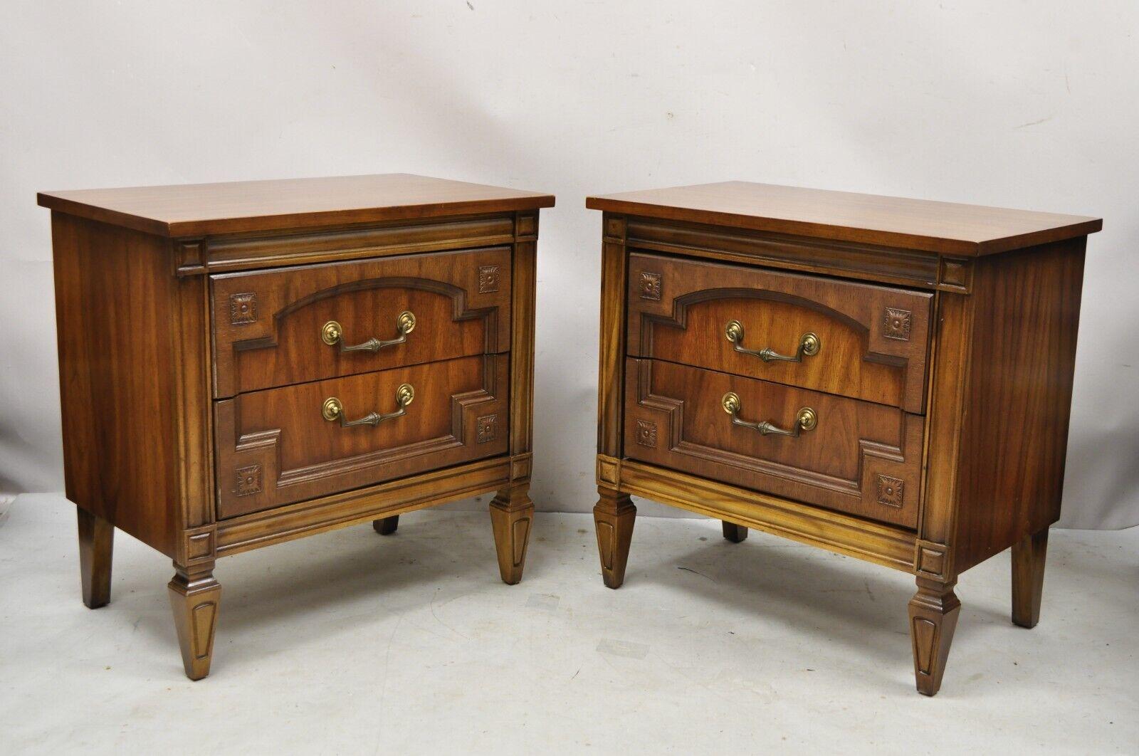 Vintage French Hollywood Regency Style 2 Drawer Nightstand Bedside Table, Pair 1