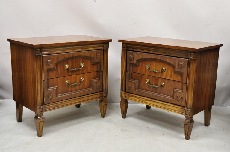 Vintage French Hollywood Regency Style 2 Drawer Nightstand Bedside Table, Pair For Sale 3