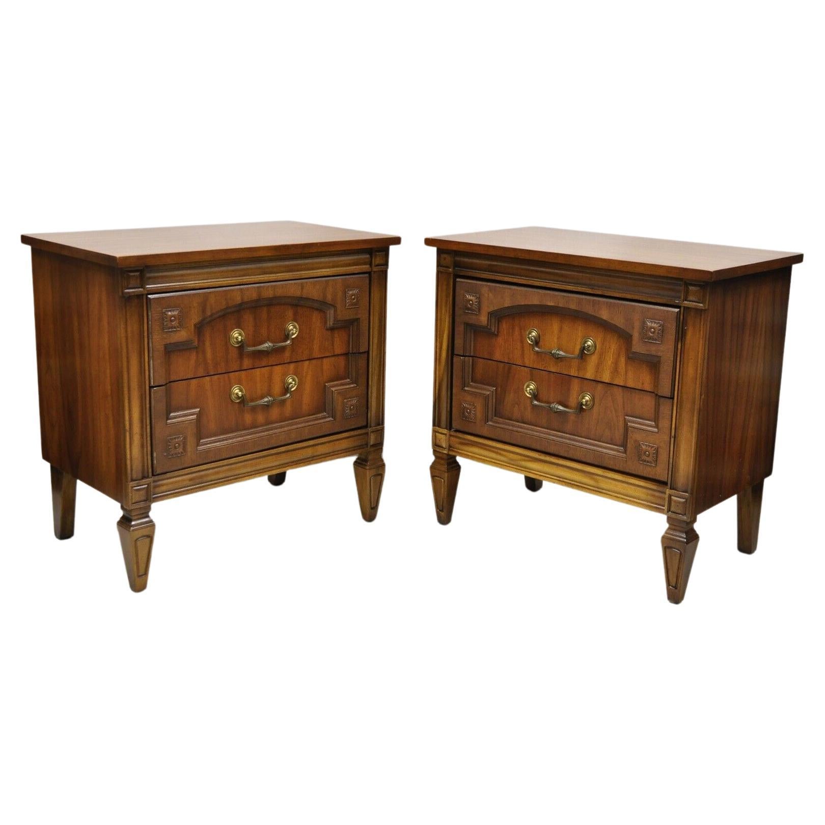 Vintage French Hollywood Regency Style 2 Drawer Nightstand Bedside Table, Pair