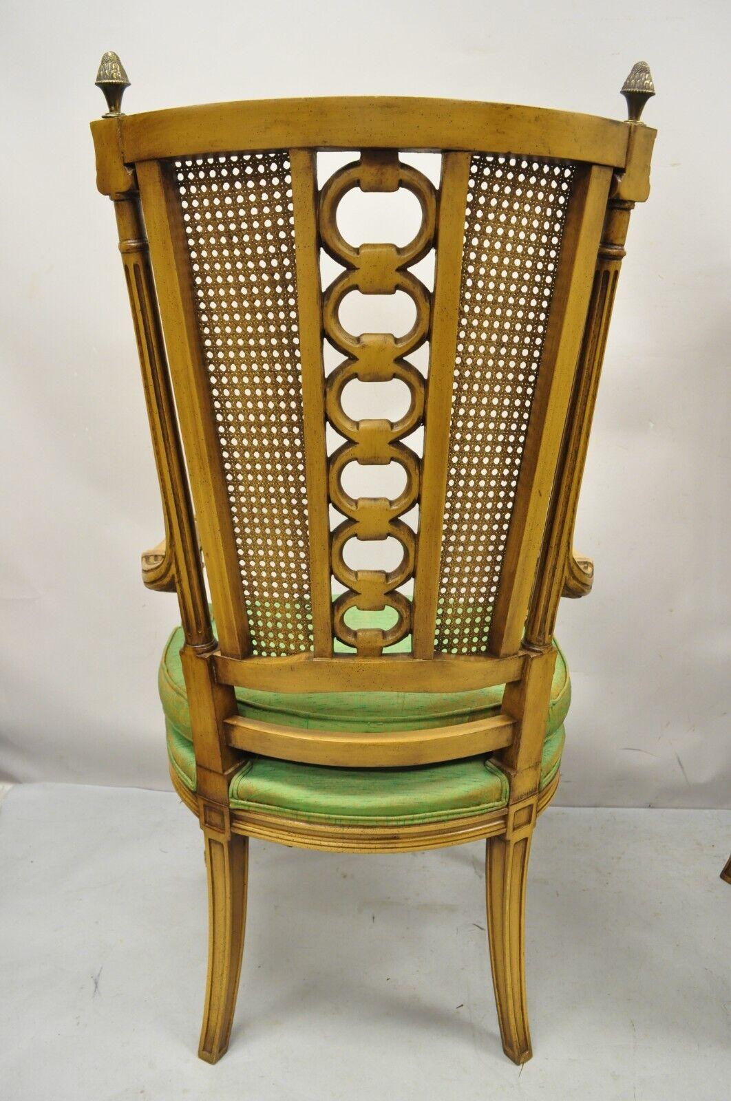 Vintage French Hollywood Regency Tall Cane Back Carved Link Chairs, a Pair For Sale 5