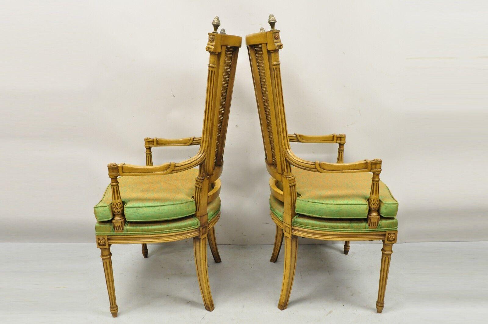 20th Century Vintage French Hollywood Regency Tall Cane Back Carved Link Chairs, a Pair For Sale