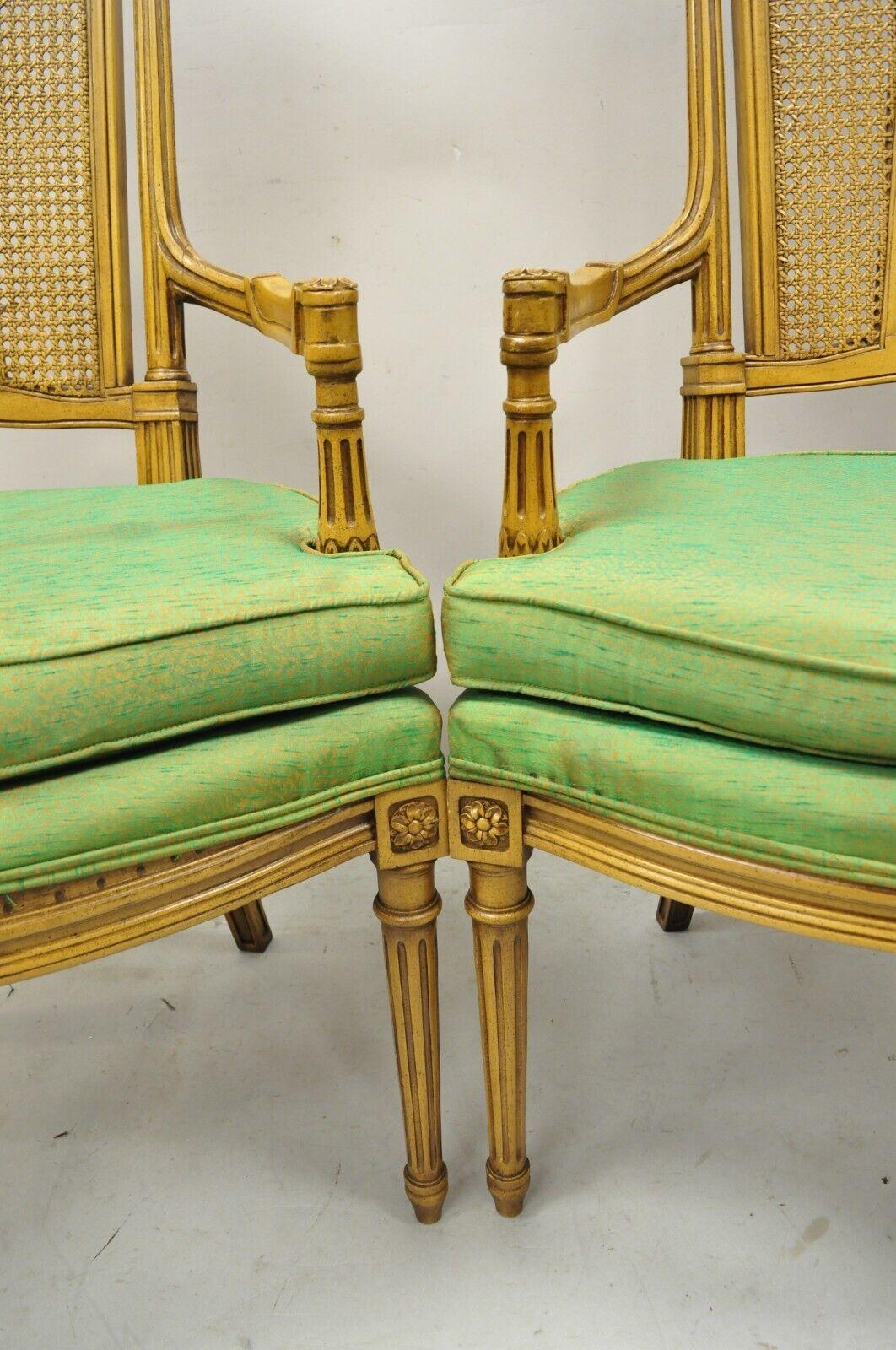 Vintage French Hollywood Regency Tall Cane Back Carved Link Chairs, a Pair For Sale 4