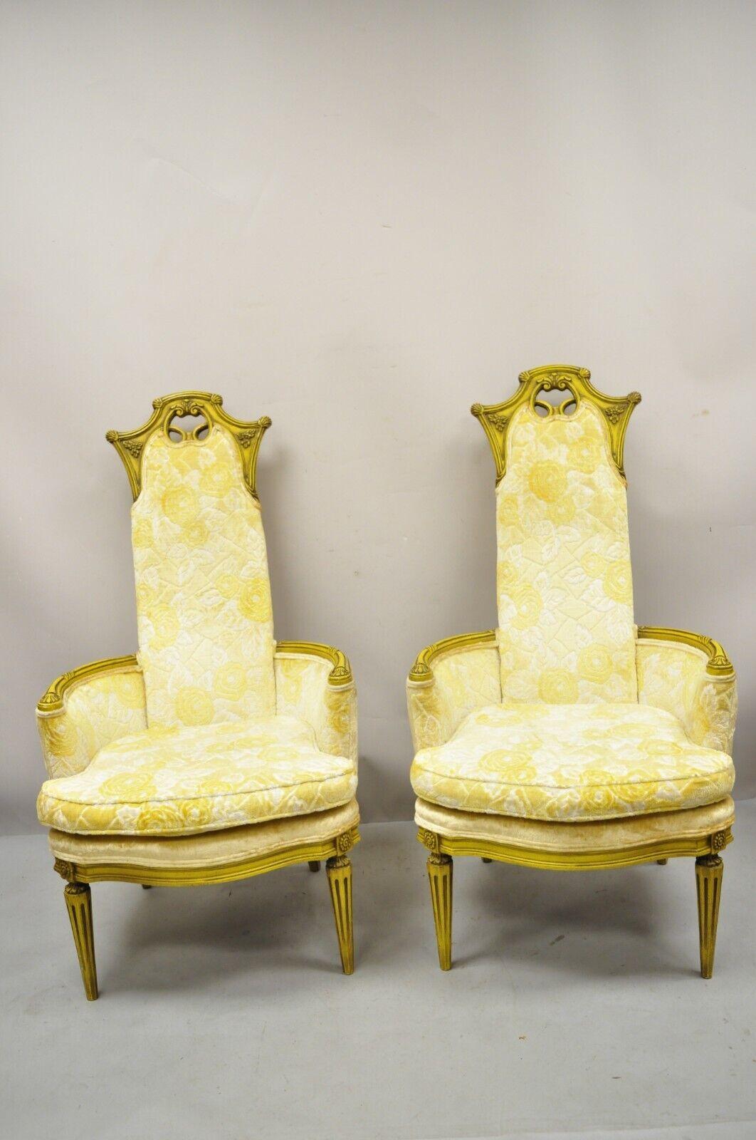 Vintage French Hollywood Regency Yellow Fireside Lounge Chairs - a Pair For Sale 6