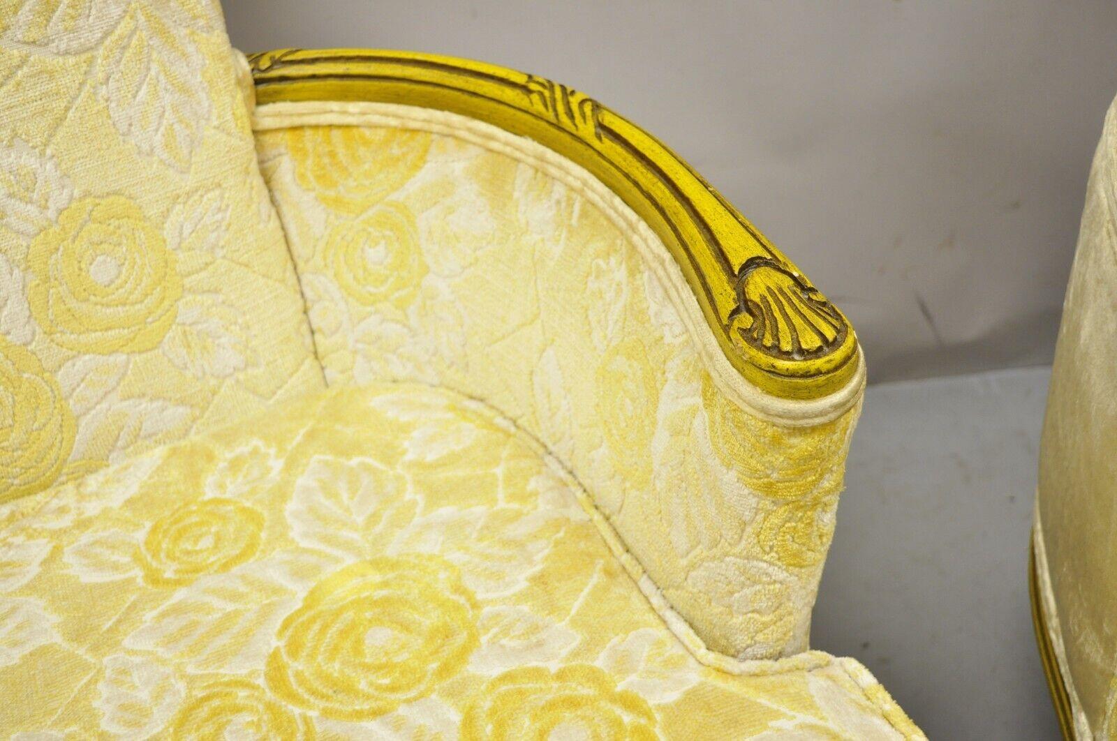 Vintage French Hollywood Regency Yellow Fireside Lounge Chairs - a Pair For Sale 1