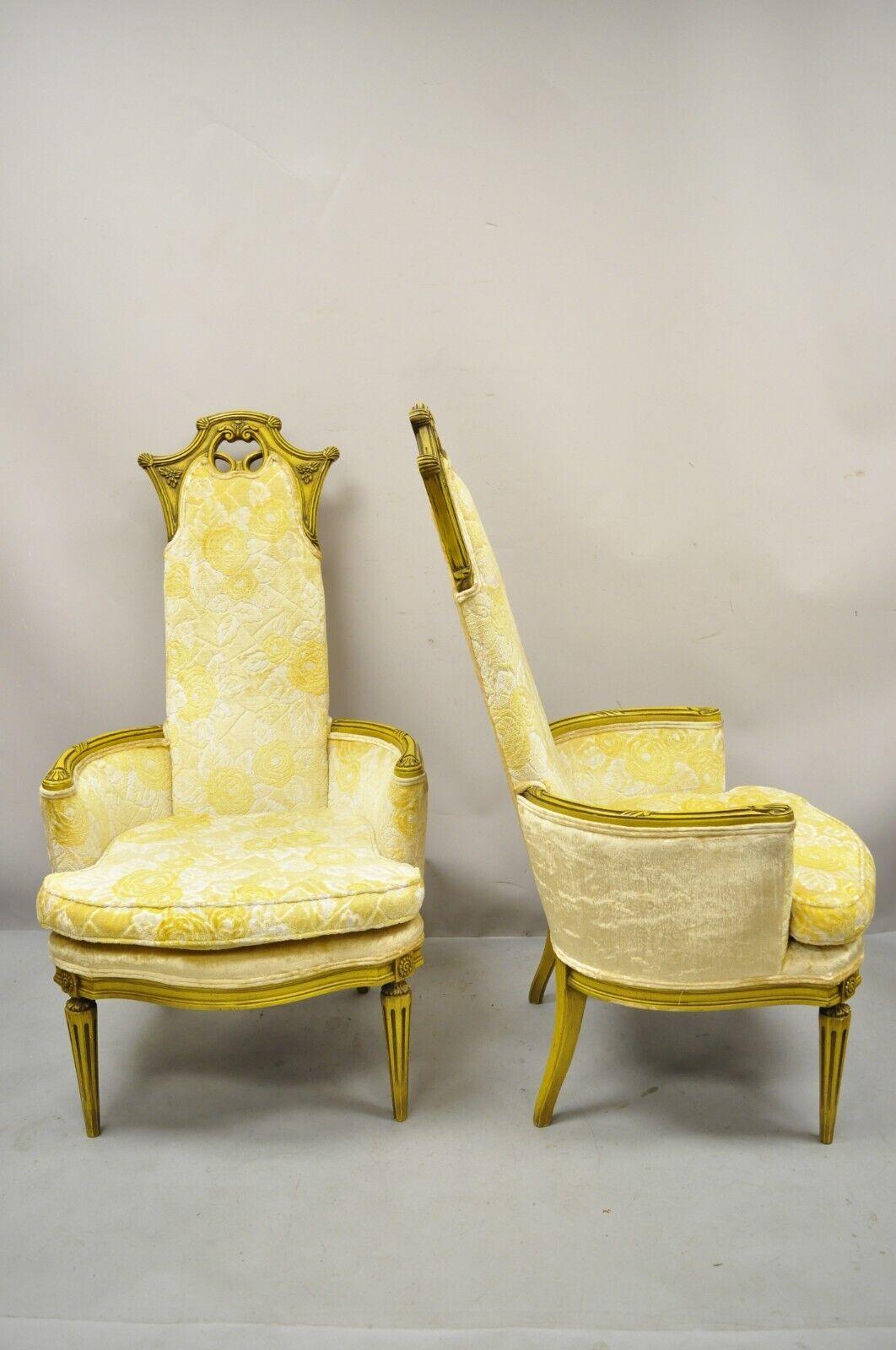 Vintage French Hollywood Regency Yellow Fireside Lounge Chairs - a Pair For Sale 4