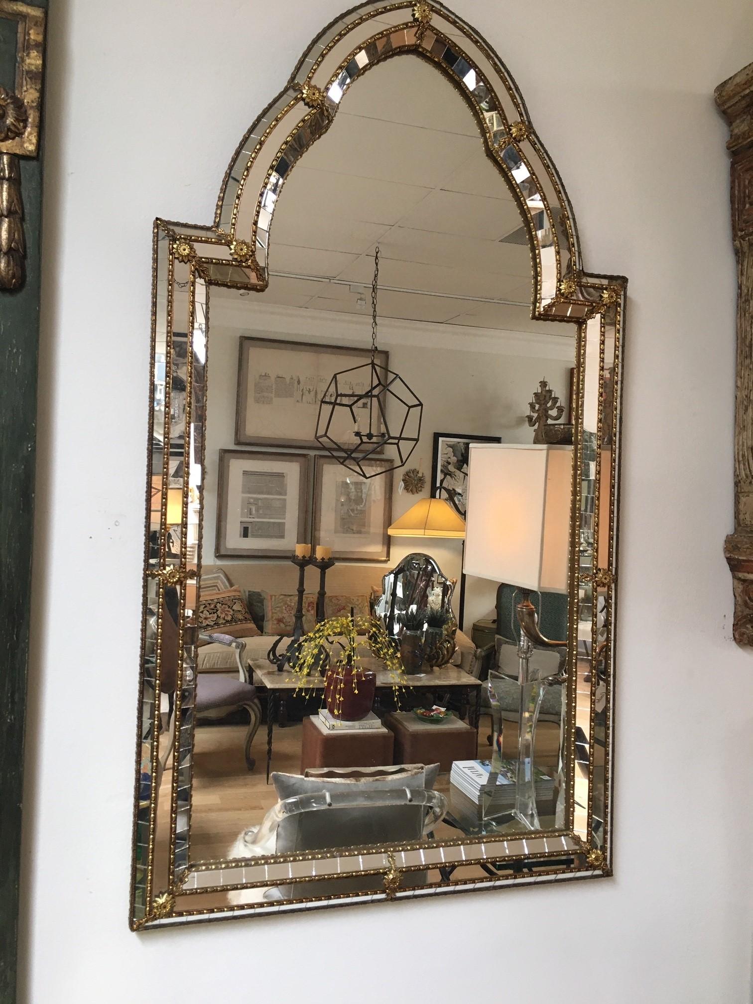 Vintage French Hollywood Regency Style Decorative Glass Wall