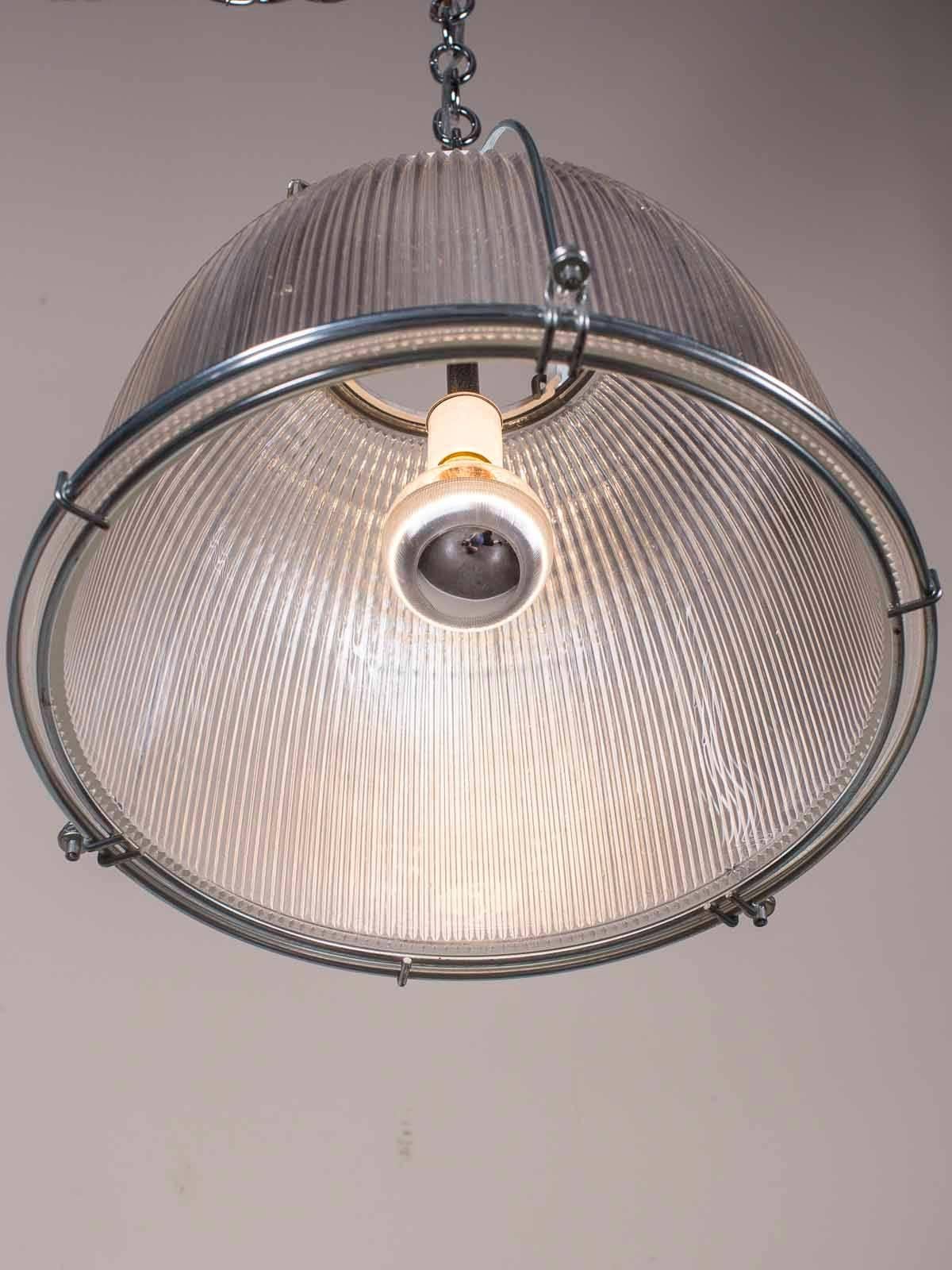 Late 20th Century Vintage French Holophane Glass Pendant Chandelier from France, circa 1970