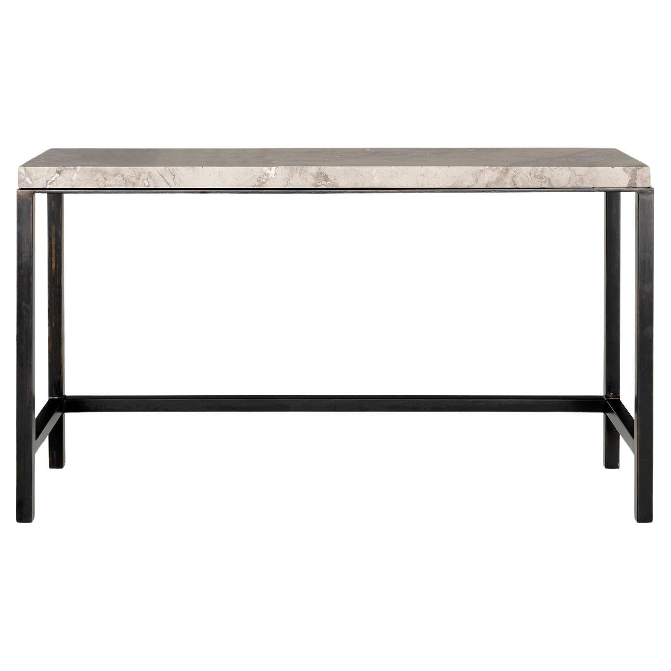 Vintage French Honed Stone Top Black Patina Steel Base Console  For Sale