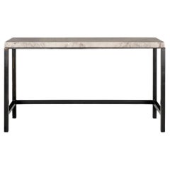 Vintage French Honed Stone Top Black Patina Steel Base Console 