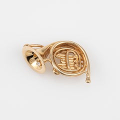 Vintage French Horn Charm 14k Yellow Gold Musical Jewelry Fine Estate Pendant