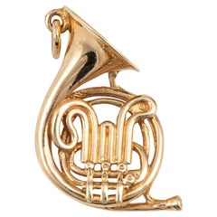 Vintage French Horn Charm 14k Yellow Gold Musical Jewelry Fine Estate Pendant