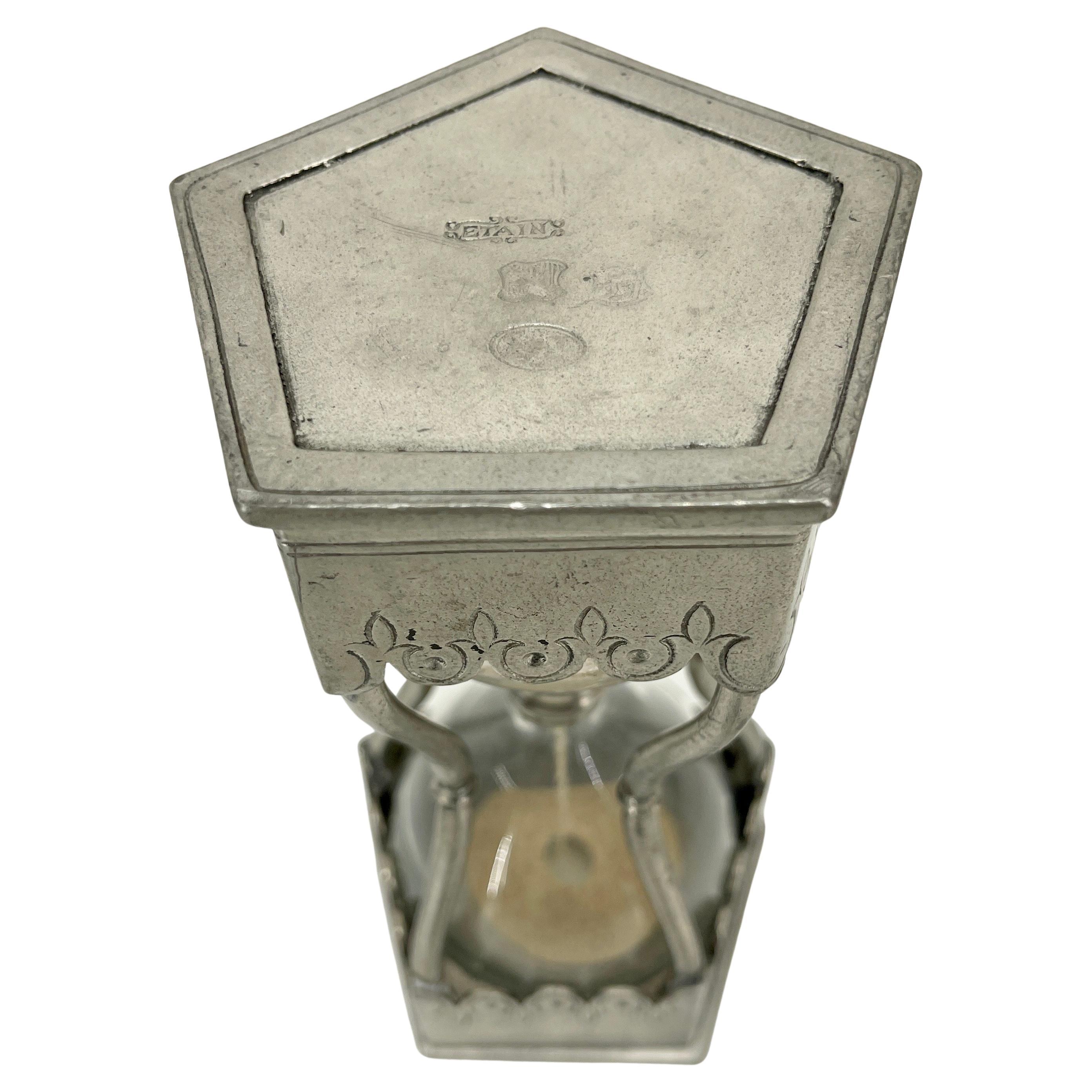 Blown Glass Vintage French Hour Sand Glass in Pewter