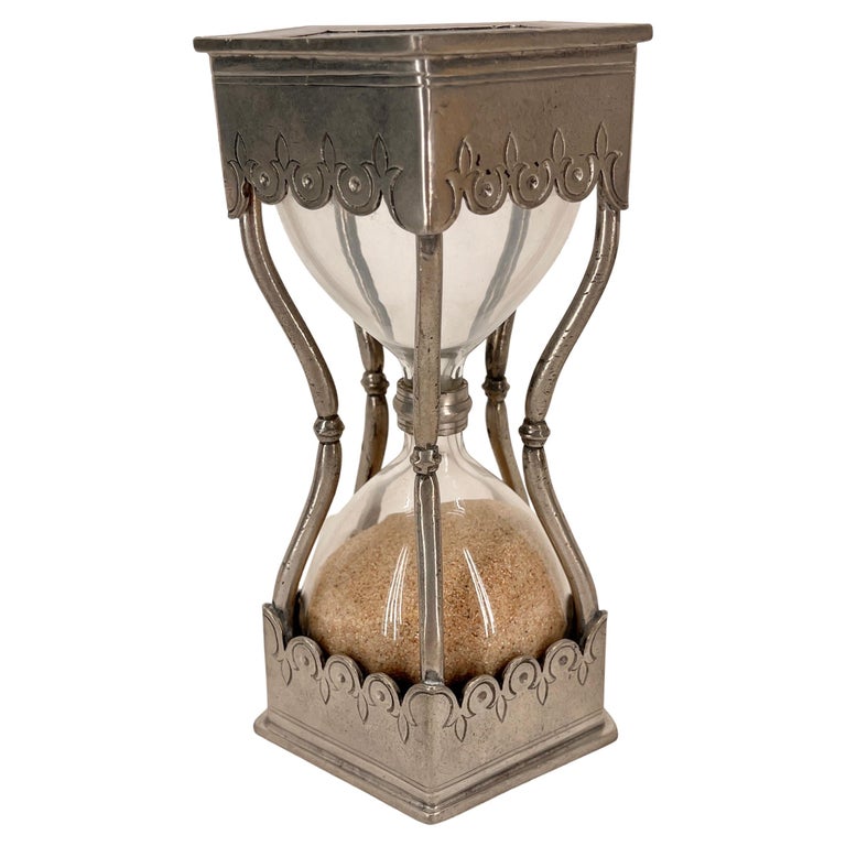 Vintage French Hour Sand Glass in Pewter For Sale at 1stDibs