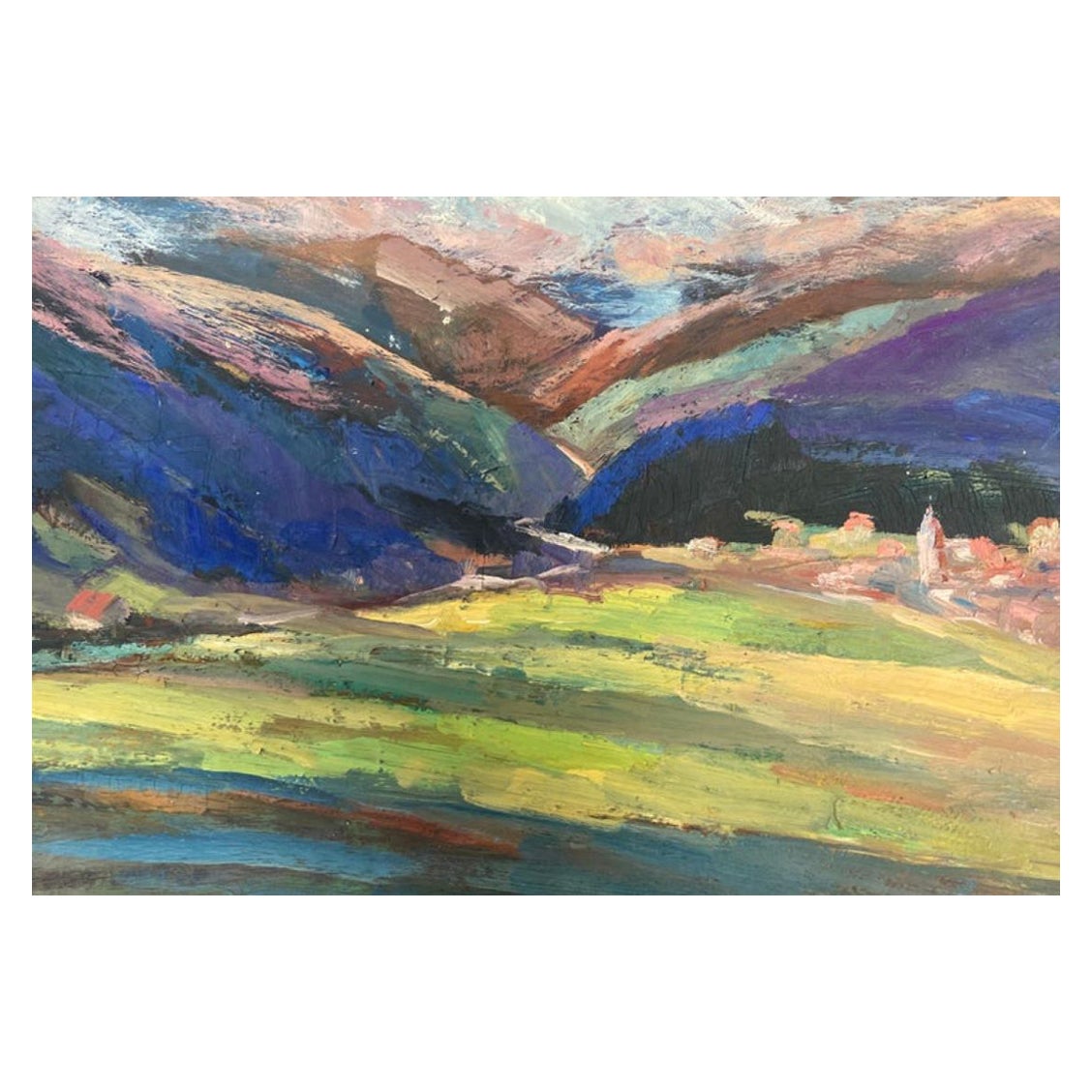 Vintage Französisch Impressionist Öl  Lila Provence-Häuser im Angebot