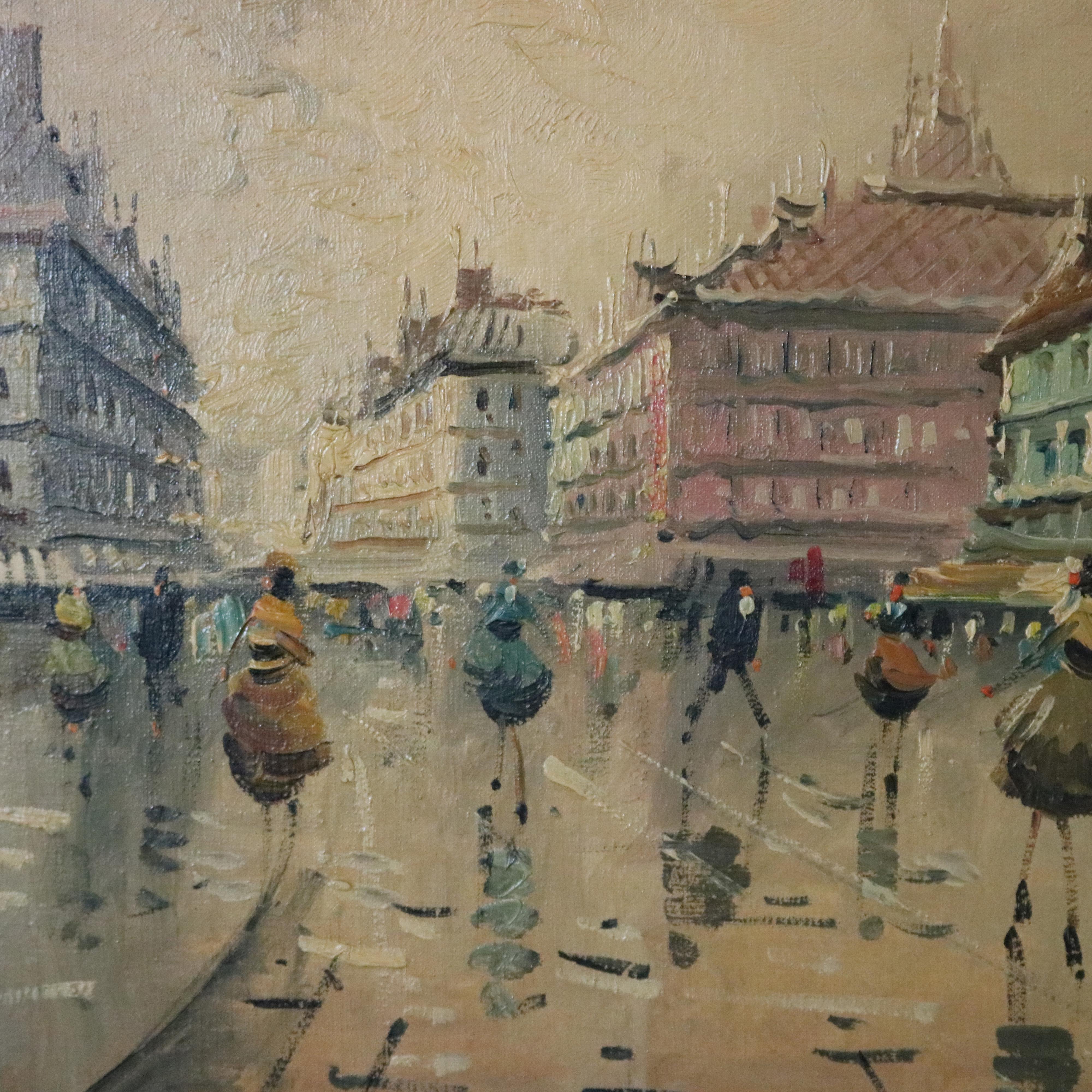Hand-Painted Vintage French Impressionist Paris Street Scene Oil on Canvas Signed Arnes