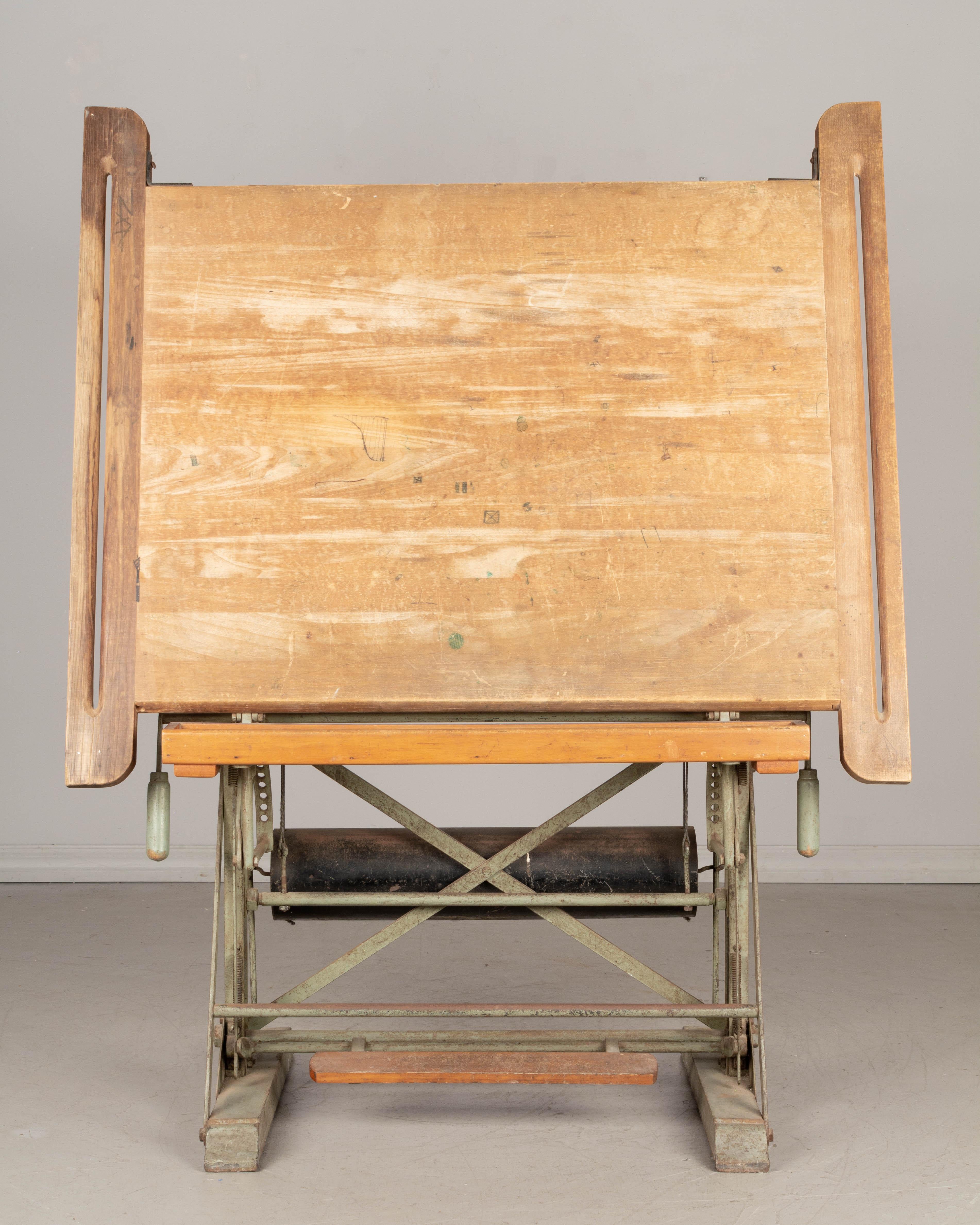 Painted Vintage French Industrial Architect's Drafting Table For Sale