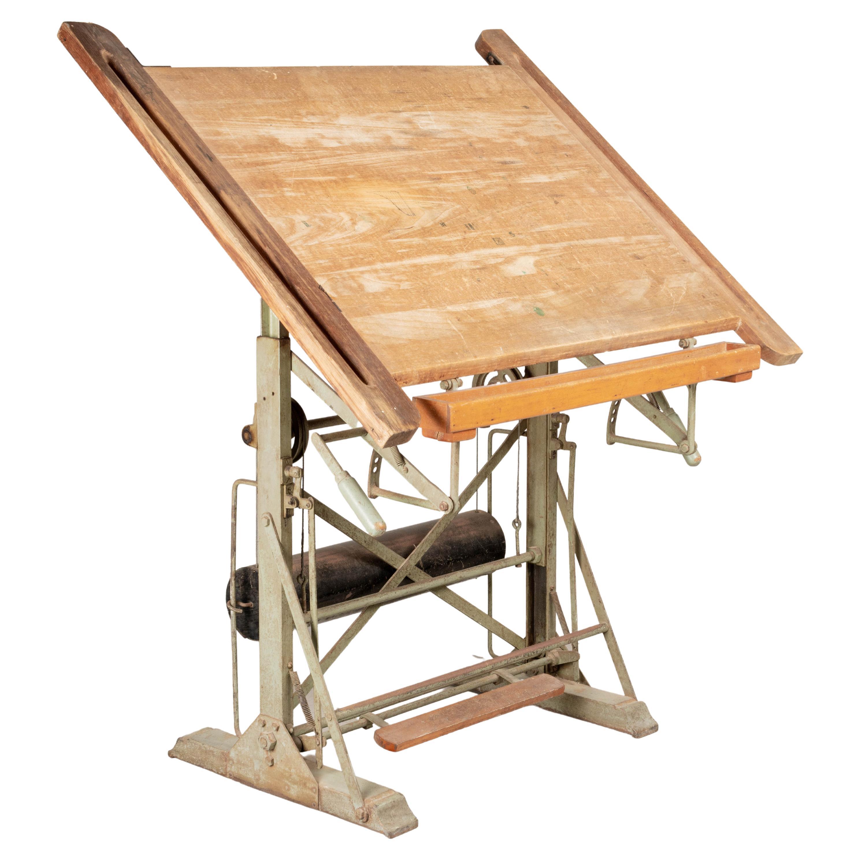 Vintage French Industrial Architect's Drafting Table For Sale