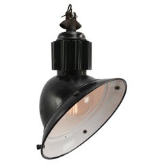 Vintage French Industrial Black Enamel Asymmetrical Pendant Lamp