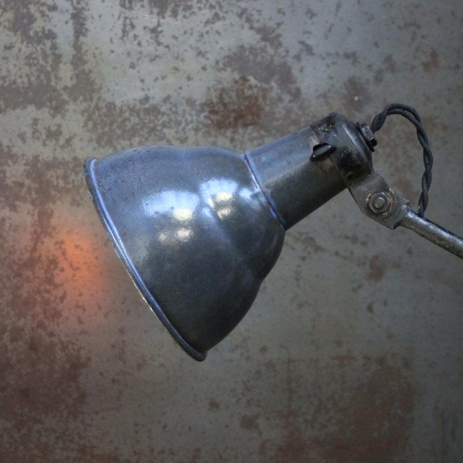 Cast Vintage French Industrial Blue Enamel Machinist Table Light