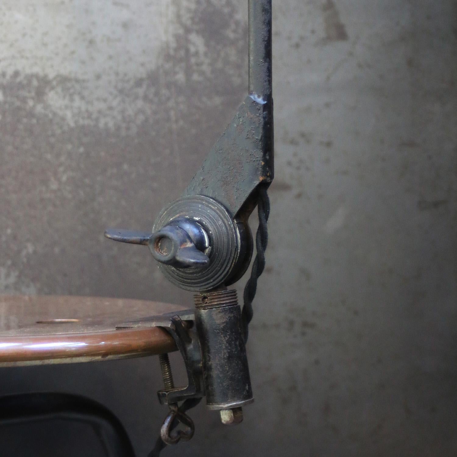 20th Century Vintage French Industrial Blue Enamel Machinist Table Light